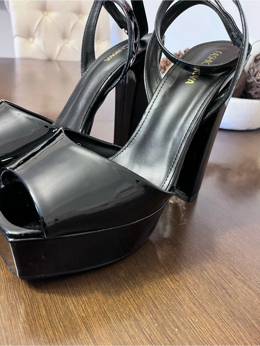 Fashion Nova Black Patent Platform Slingback Heels - Women